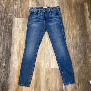 FRAME Le High Skinny Jeans Studded Embellished Ankle Blue Denim Women's Size 31